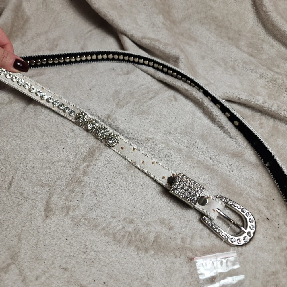Off White Rhinestone Bling Belt 42